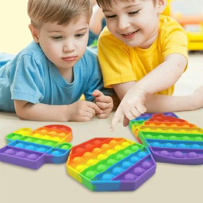 Rainbow Pop It Toy Silicone Bubble Sensory Game Stress Relief Kids Educational Toy
