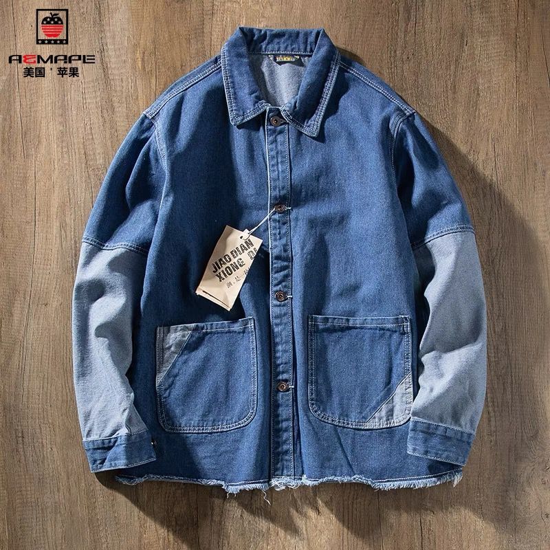Spring Casual Denim Jacket Men's Trendy Brand All-match Jacket Male Student Tops Trendy Denim Jacket Men