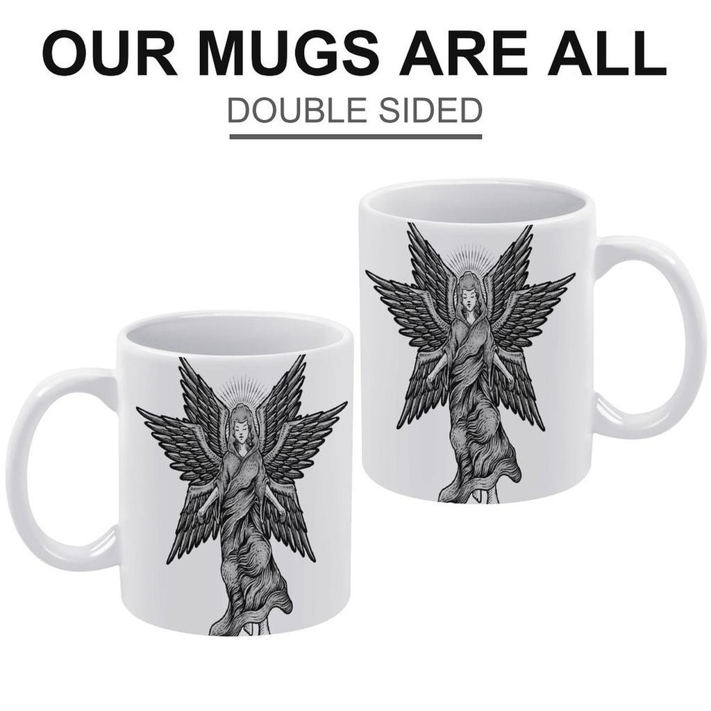 11 oz weiße Keramiktasse mit beidseitig bedrucktem Design, glänzende Oberfläche und robustes Gefühl für Heißgetränke-Liebhaber zu Hause