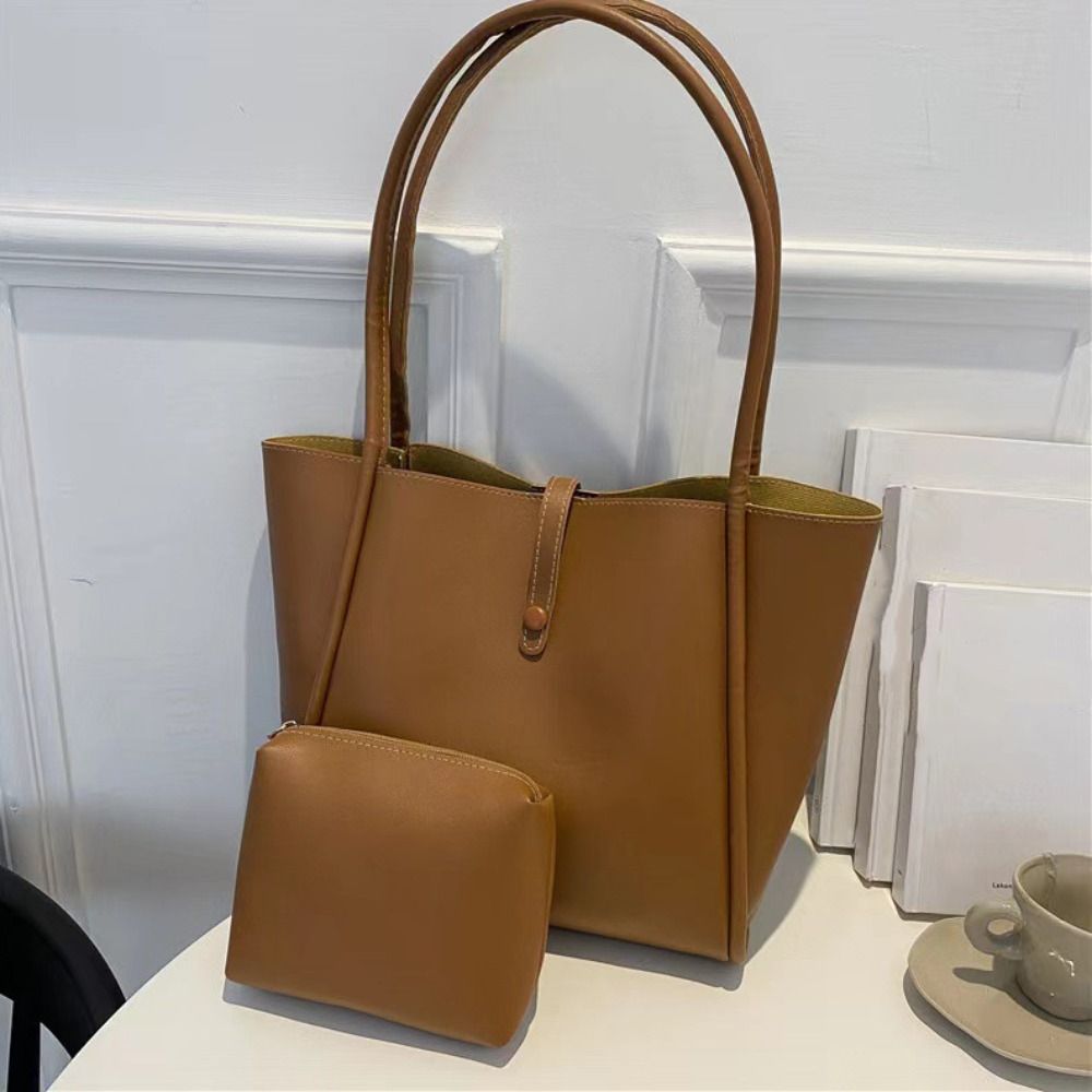 Large Capacity PU Leather Shoulder Bag Simple Casual New Design Tote Bag Retro Underarm Bag  Girls
