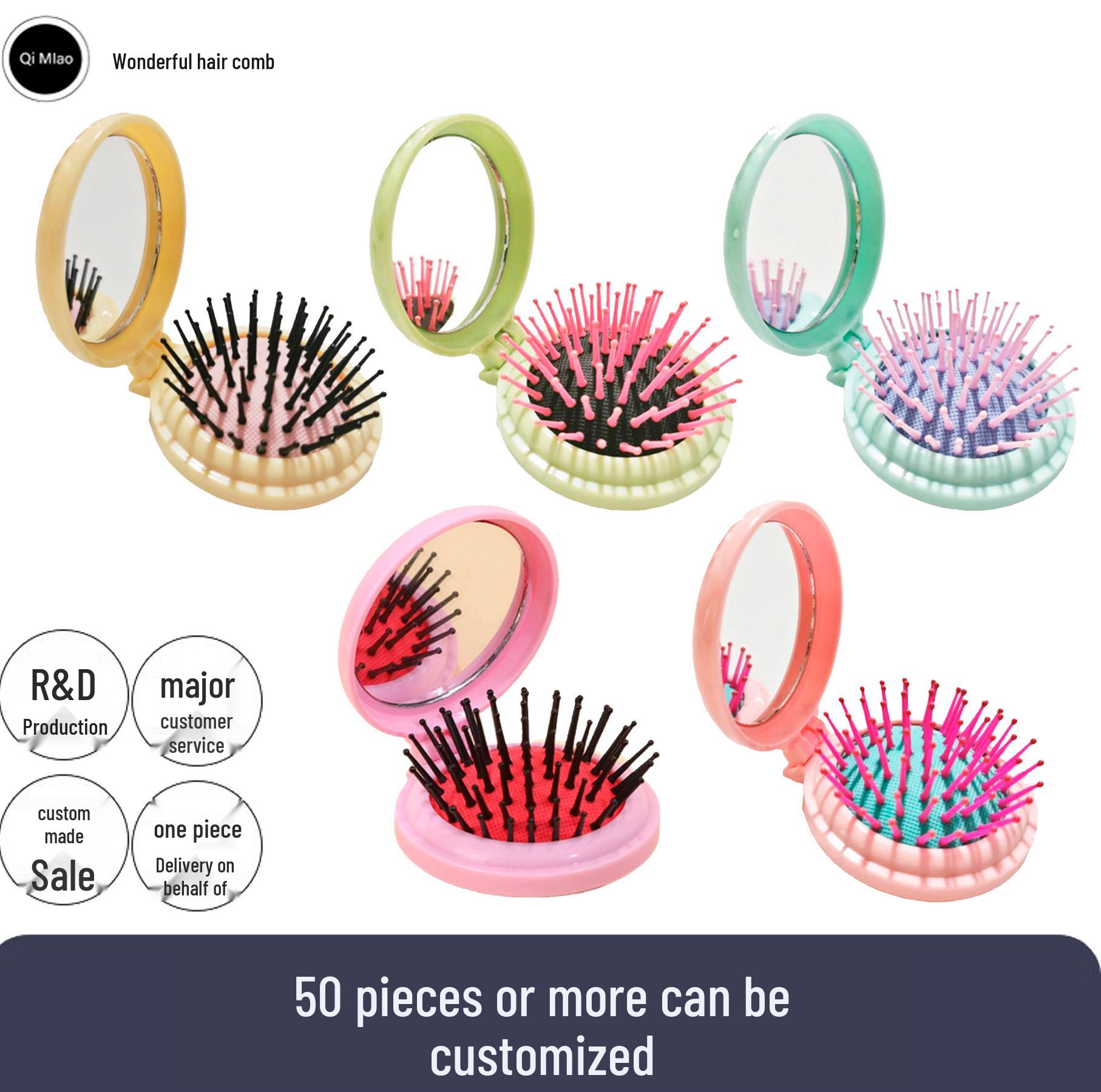 

Hot Selling Candy Color Folding Air Cushion Mirror Comb - Cute & Convenient All-in-one Household Tool 6.5*7.2cm