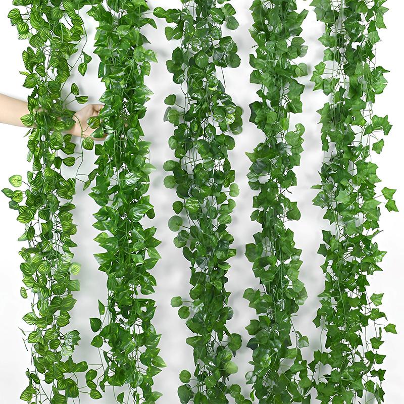 12-Piece Discount Set Ivy 240Cm Green Plastic Artificial Plant Leaf Vine Wedding Arch Home Bathroom Decoration Garland Party