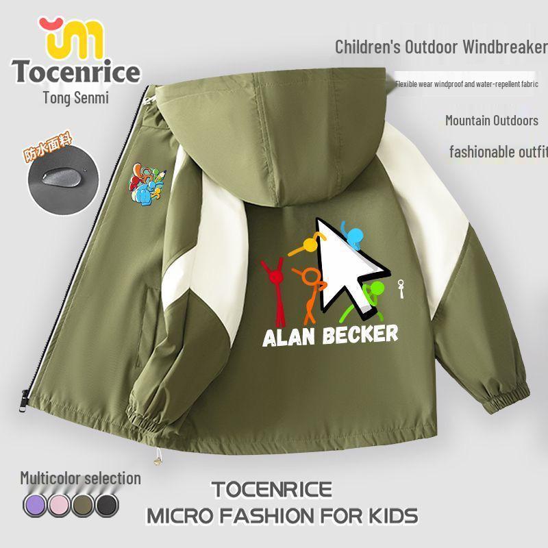 Alan Becker Matchstick Man Five-Color Set + Alan Boys' Fleece-Lined Windbreaker: Autumn/Winter Boys' Outerwear