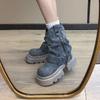 Fashion Chunky Women Blue Denim Short Boots Fashion Slip On Ankle Booties Autumn Winter Female Platform Heel Shoes