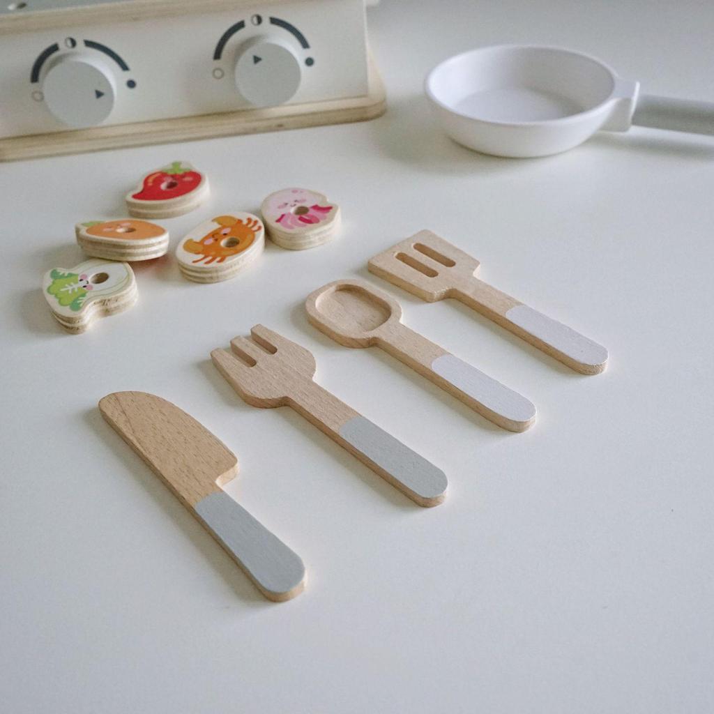 Nordic Style Mini Kitchen Playset: Portable Gas Stove & Simulation Tableware for Children