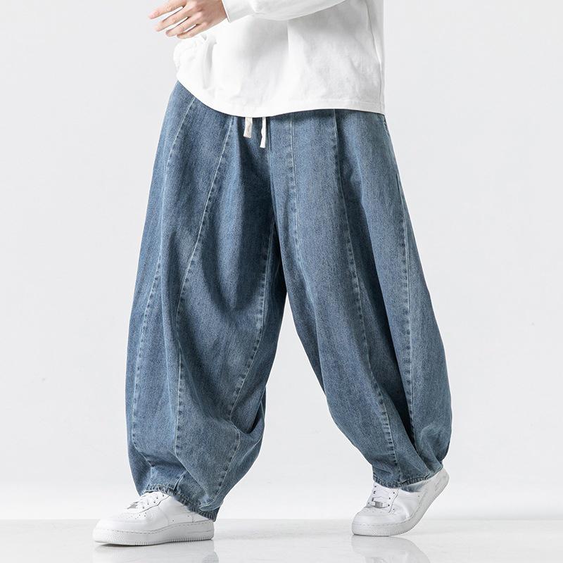 Men's Pants Japanese Retro Loose Haren Straight Leg Pants Wide Leg Cowboy Lantern Pants