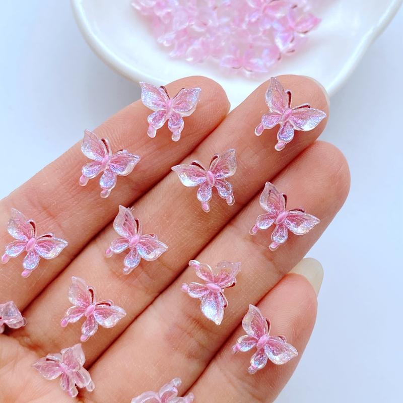 50Pcs New Cute Mini 9*11mm Shiny Butterfly Flat Back Resin Scrapbooking DIY Jewelry Craft Decoration Accessories