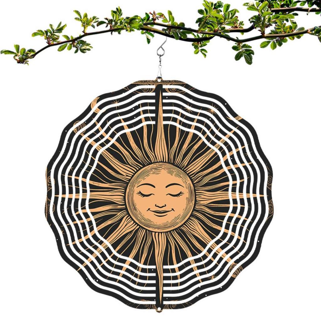 Sun and Moon Wind Chimes 2D Metal Outdoor Hanging Decor for Garden Yard Balcony No Power Needed Holiday Gift for Christmas Thanksgiving