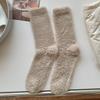 Autumn Winter Imitation Mink Fleece Middle Tube Socks Men's Solid Soft Plush Thickened Warm Socks Home Sleep Floor Socks For Men