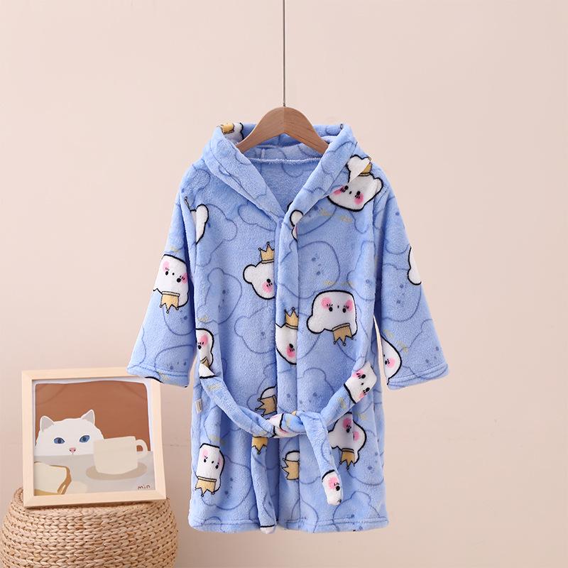 Children's Cartoon Coral Fleece Bathrobe - Flannel Robe for Boys & Girls, All Seasons