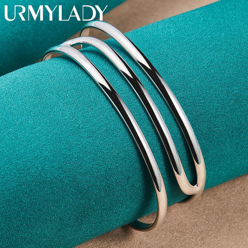 925 Sterling Silver Three Curve Bangles Bracelet For Women Fashion Wedding Engagement Charm Jewelry