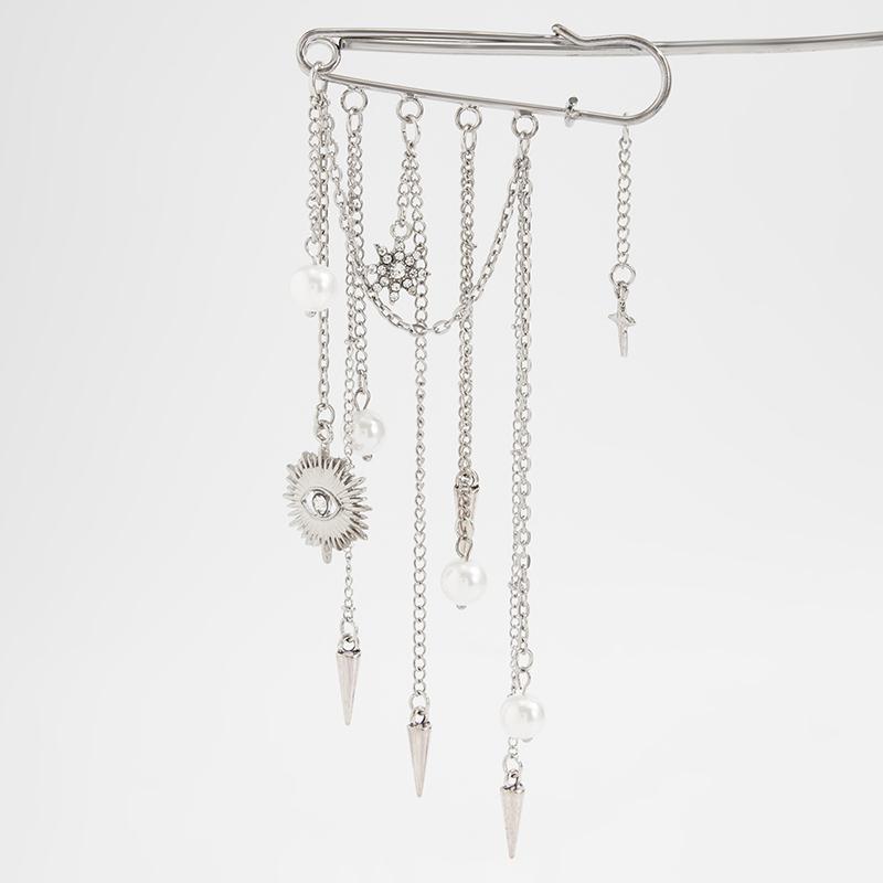 Multi-Functional Evil Eye Brooch Chain Tassel Anklet Pant Pin Faux Pearl Adjustable All-Match Gothic Jewelry for Women