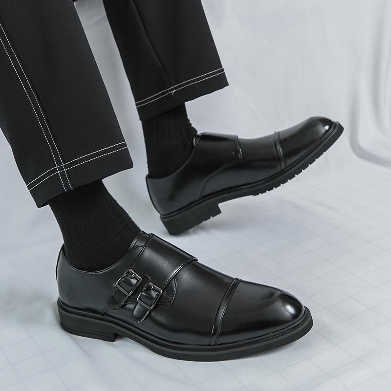 Fashion Brand Men Lightweight Slip-On Leather Casual Shoes Soft Bottom Wear-Resistant Driving Casual Loafers Shoes Trends Double Buckle