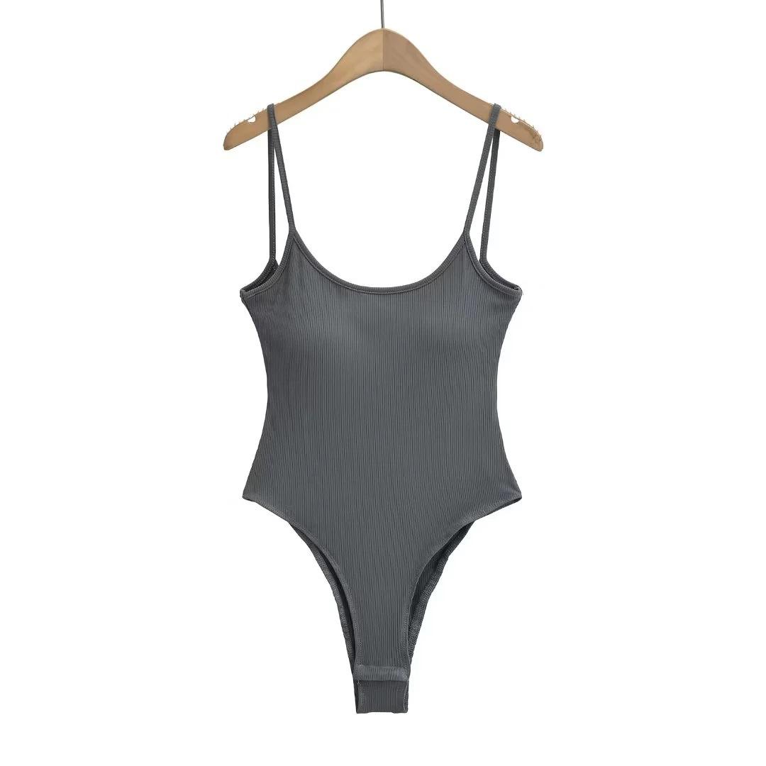 

Сексуальный пикантный женский облегающий комбинезон с подушкой на груди, эластичный открытый комбинезон в европейском и американском стиле с облегающим жилетом S серый