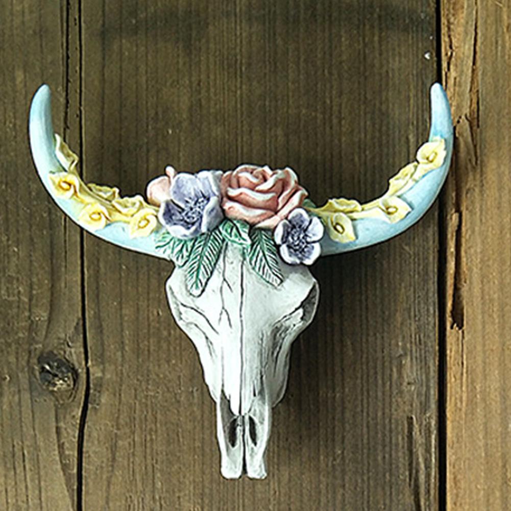 Kuhschädel Kopf Anhänger Wandbehang Longhorn Kuhschädel Kopf Ornament Figuren Handwerk Mode Realistisch für Zuhause Halloween Deko