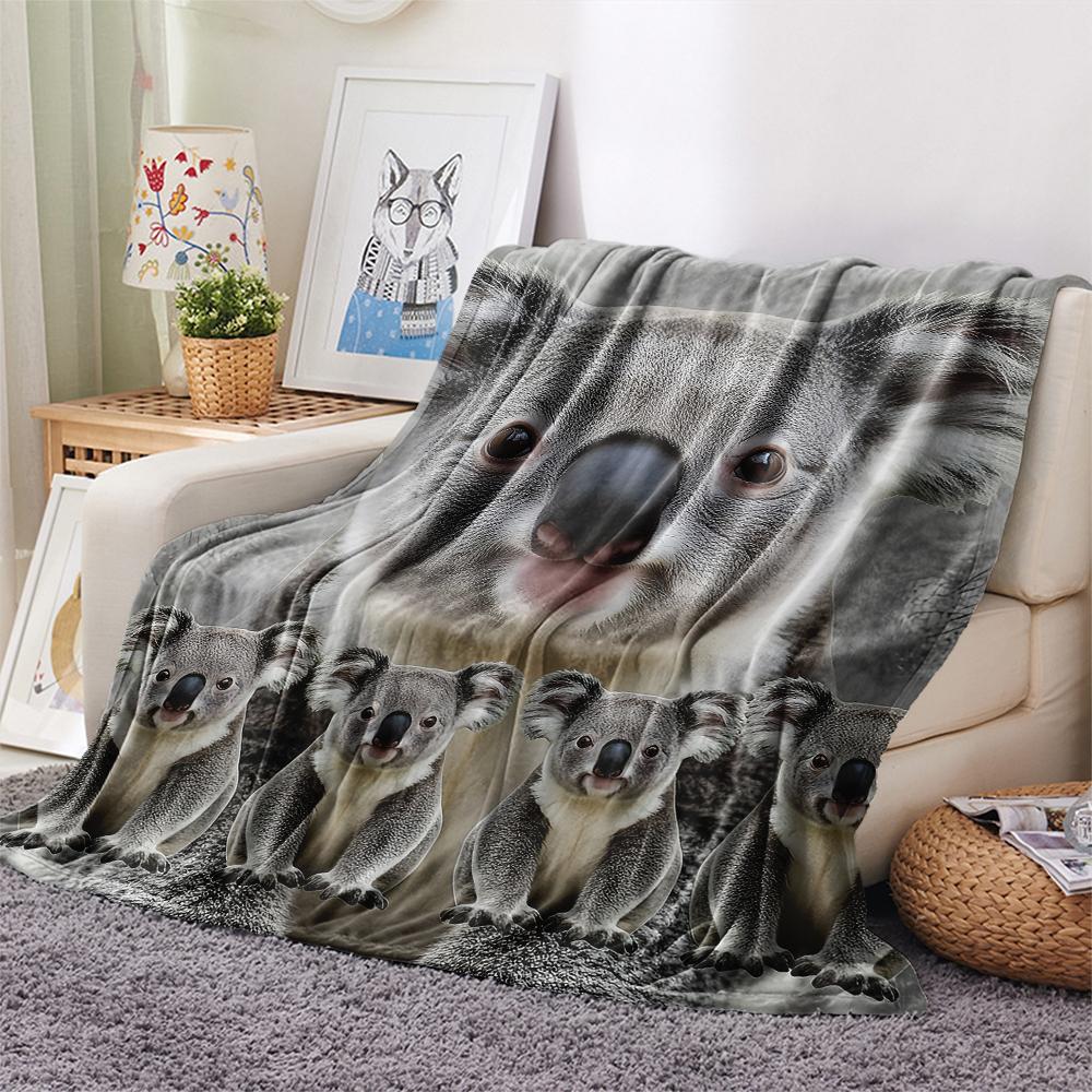 1Pc Koala Mink Print Flannel Blanket, High quality Comfortable for All Seasons, Home Decor, Warmth and Comfort, Perfect for Gifts