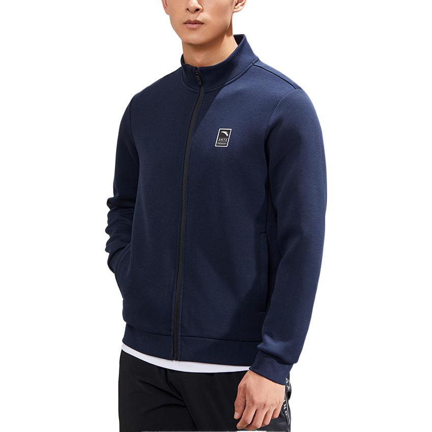 Anta Logo Print Stand Collar Zip Jacket Men Jackets Blue 152237705-2