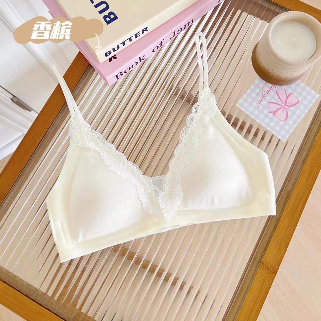 Lace French Seamless Triangle Cup Underwear Thin Small Breasts Gather Comfortable No Steel Ring Bra Sexy Lace