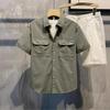 Camisa de Trabajo Casual de Verano para Hombre, Holgada, de Manga Corta, con Cuello y Doble Bolsillo