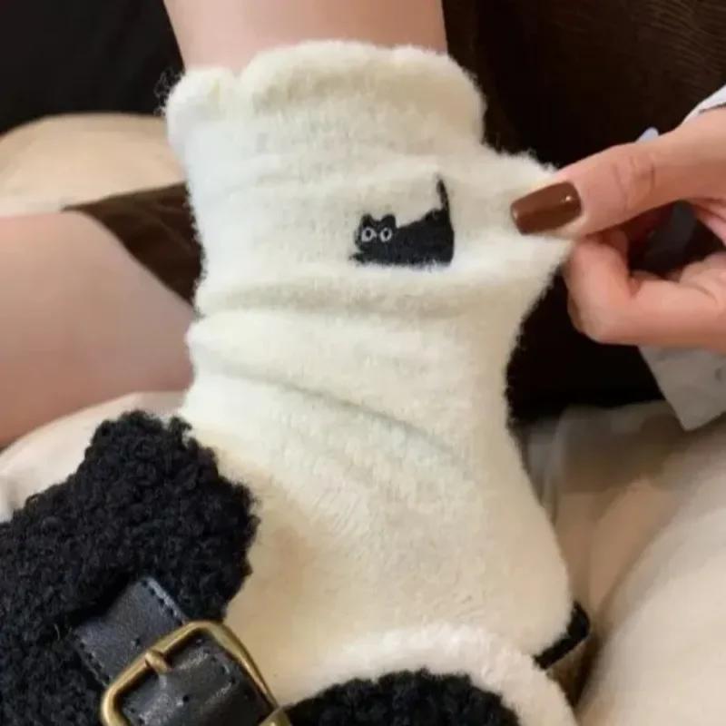 Thickened Premium Feel Cute Cat Cozy Hairy Mink Velvet Socks Autumn Winter Hosiery Plush Warm Sleep Home Fluffy Fleece Socks