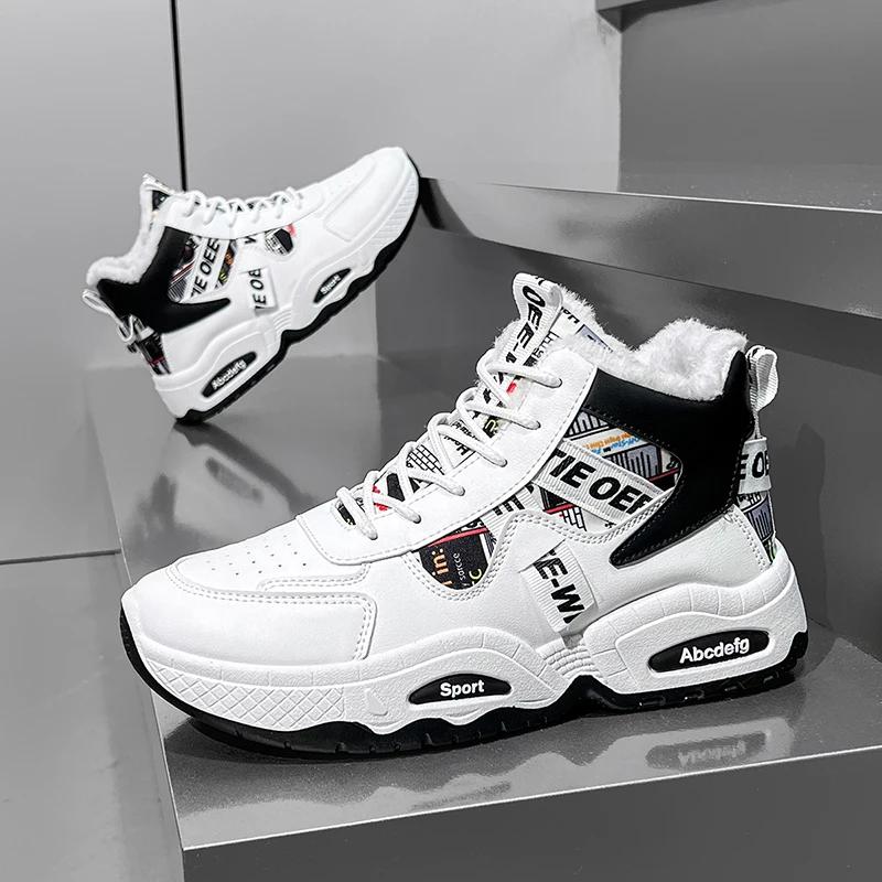 Mens Luxury Sneakers 2024 Winter Warm Platform Boots Mens Stylish Plus Velvet Designer Shoes Comfortable High Top Sports Boots