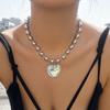 3 Colors Goth Big Love Heart Pendant Necklace for Women Trendy Punk Round Beads Chain Grunge Y2K Jewelry Accessories Steampunk