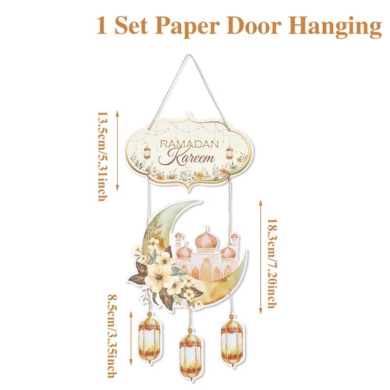 

DIY Ramadan Kareem Decors Welcome Sign Eid Mubarak Decoration Craft Paper Hanging Sign Moon Castle Lantern Front Door Hanger