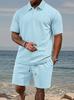 Men's Jacquard Polo Set Summer Thin Plaid Short Sleeve Casual Sports Outfit