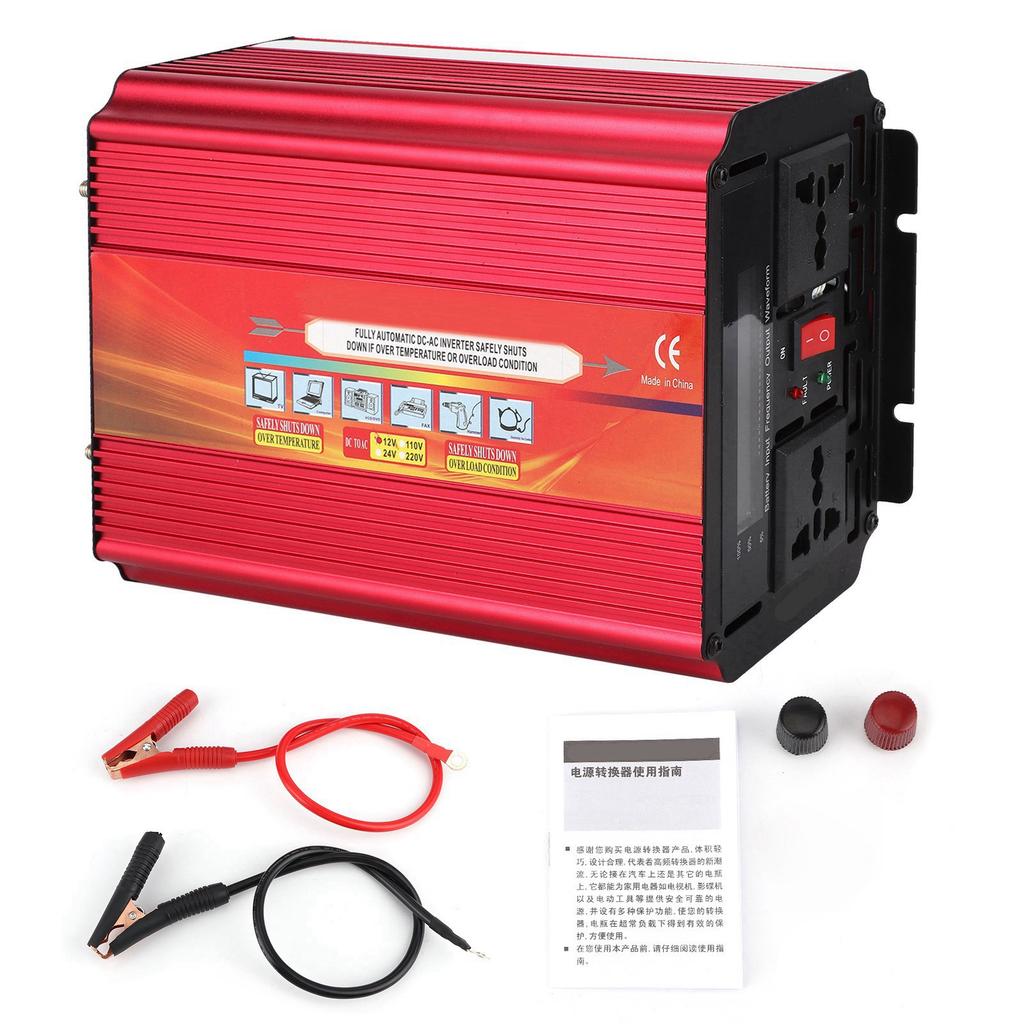LCD 2000W Wechselrichter Hohe Leistung 2 Universalsteckdosen Dual-Lüfter WLDT Konverter DC 12V auf AC für Auto Outdoor