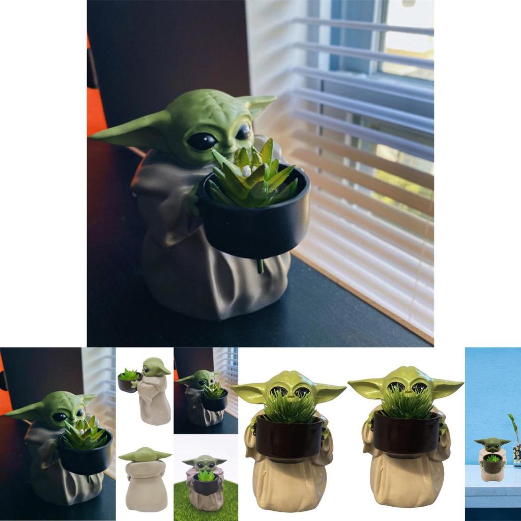 Creative Baby Yoda Cartoon Plant Pot With Water Drainage For Home And Office Decor