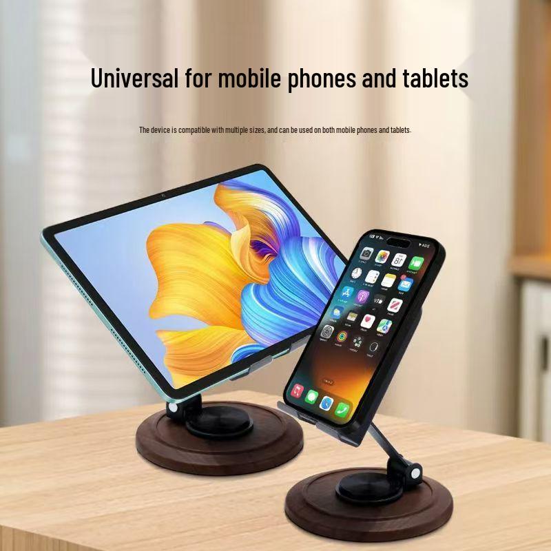 Walnut Wood Grain Rotatable Foldable Phone & Tablet Stand - Universal Portable Desktop Holder & Gift.