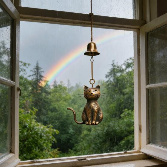 Retro Katze Windspiel Handgefertigt Niedliches Kätzchen Windspiel Vintage Hängendes Windspiel für Garten Terrasse Veranda Innendekor Geschenkidee für Katzenliebhaber