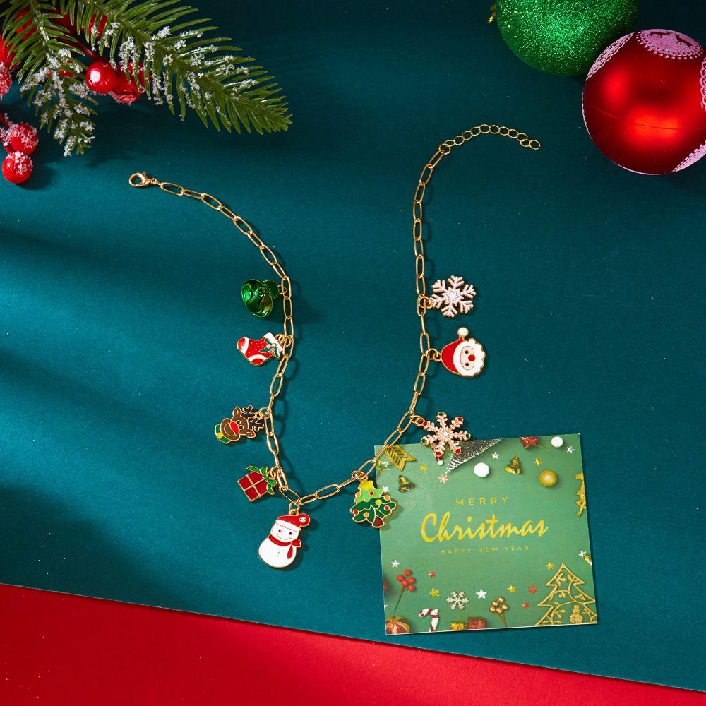 Alloy Metal Christmas Necklace Rhinestone Santa Claus Bracelet Holiday Accessories For Women Girls