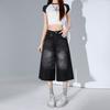 Fashion Summer Vintage High Waist Loose Cropped Capri Pants For Women Versatile High Street Straight Denim Trendy Slimming FigureFlattering Daily Wear