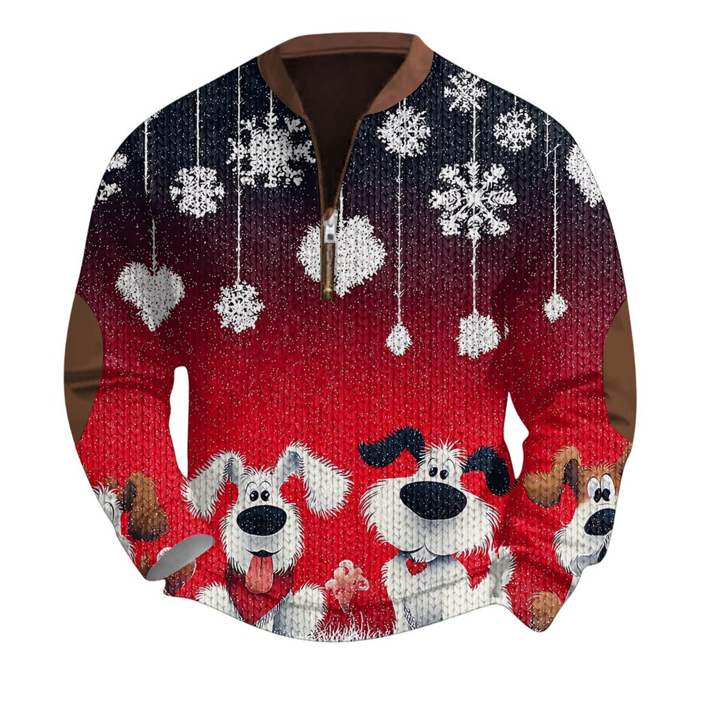 Mens Christmas Sweater Zip Up Sweatshirts Vintage Knit Graphic Sweatshirt Xmas Stand Collar Pullover