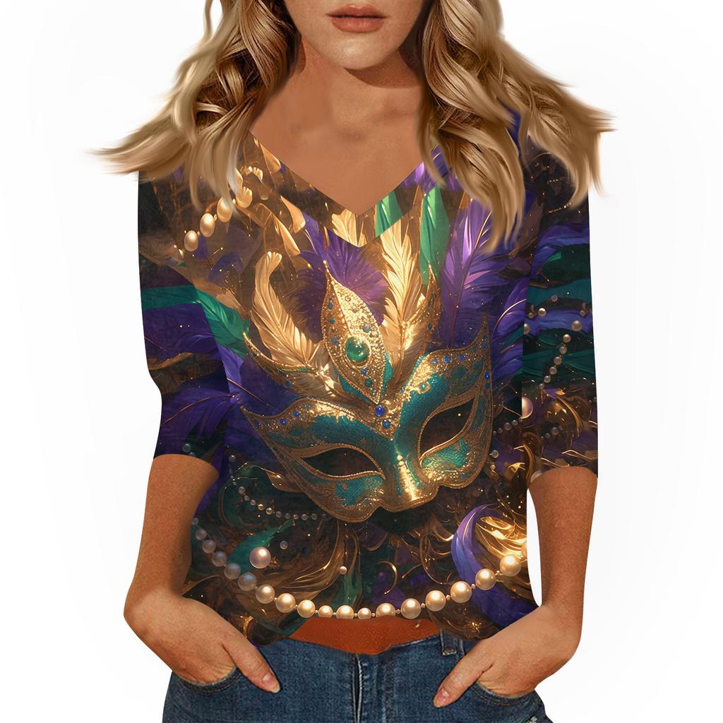 Dámské tričko s potiskem 3/4 rukáv denní víkendová móda základní véčkový výstřih běžný top