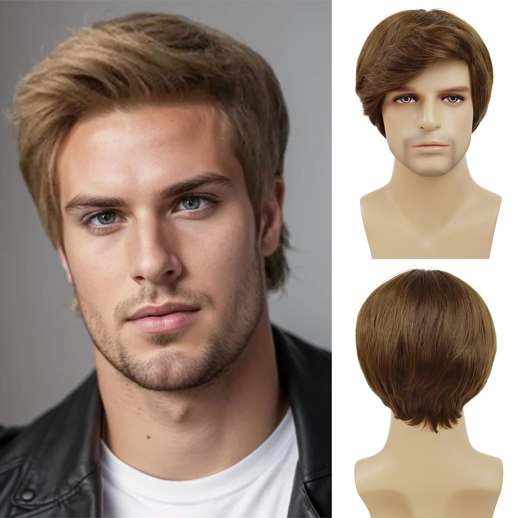 

Синтетический мужской короткий коричневый парик Замена волос Натуральный парик с челкой Костюм Белого Гудмана Вечеринка на Хэллоуин Бизнесмен коричневый