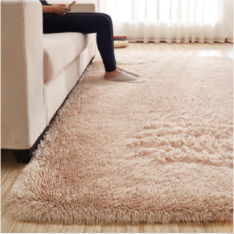 Solid Colour Fluffy Minimalist Style Indoor Carpet Bedroom Bedside Floor Mat Fluffy Plush Carpet Non-slip Floor Mat