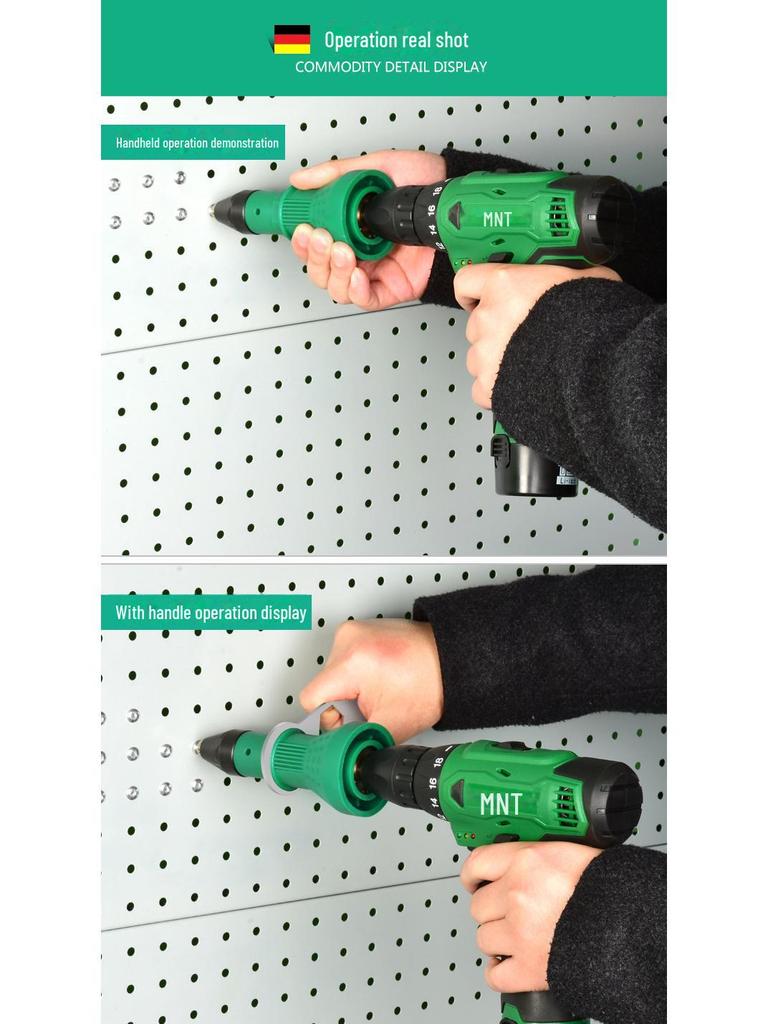 Portable Electric Rivet Gun with 2.4-4.8mm Core-Pulling Rivet Conversion Head - Hardware Tool Accessory