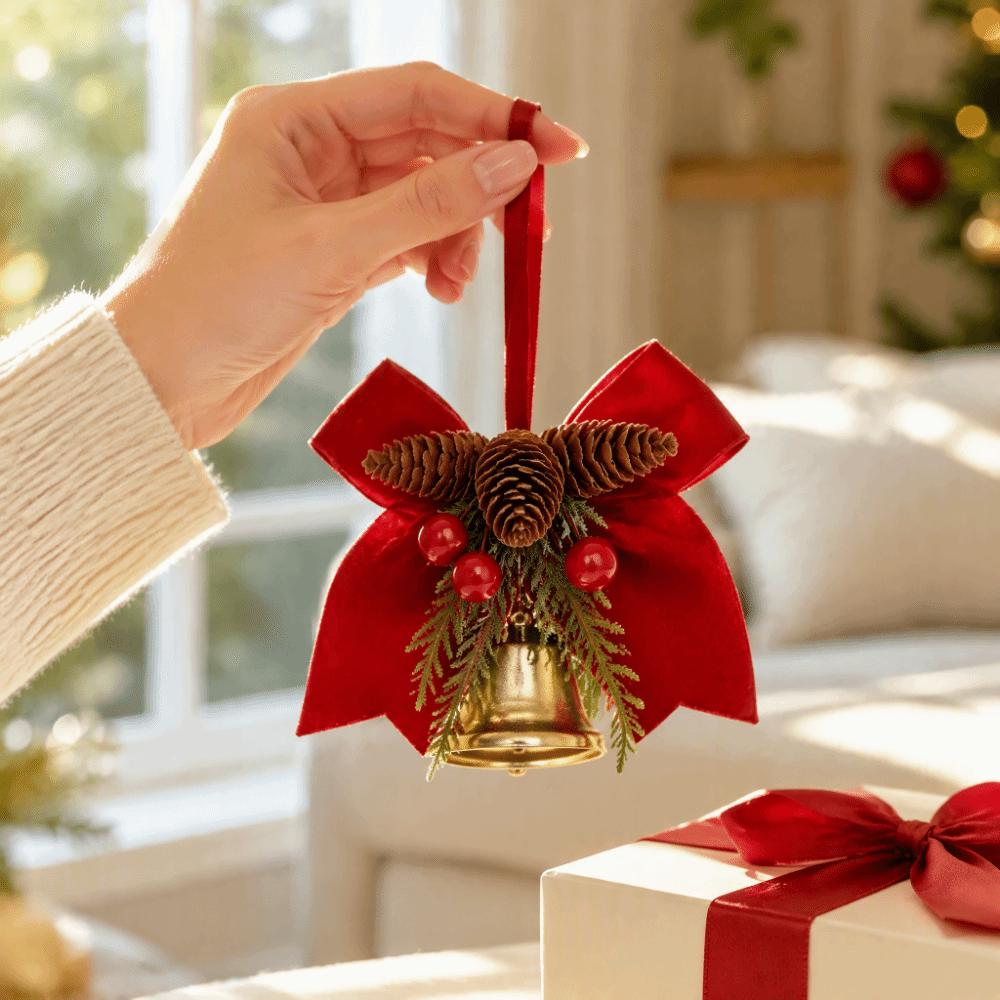 Golden Golden Bell Pendant Pine Cone Xmas Tree Decorations Christmas Bell Ornaments Tree Decor