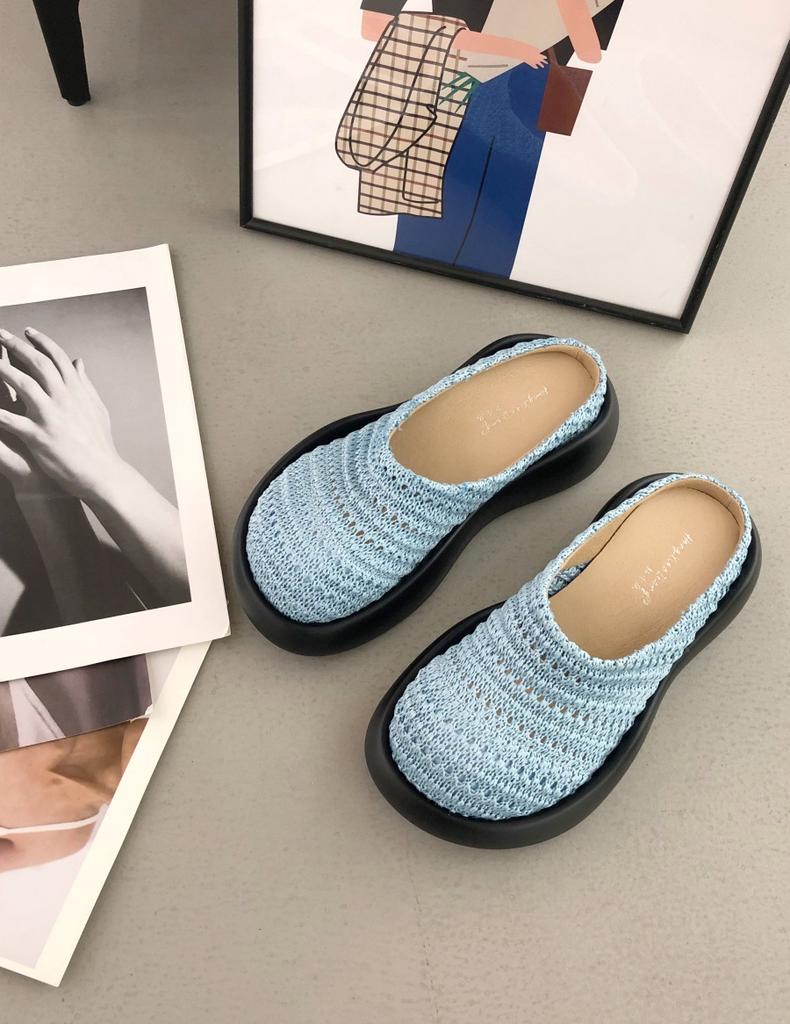 Spring and summer 2025 new thick-soled inner height increase bag head weaving one pedal outer wear slippers casual versatile women's slippers