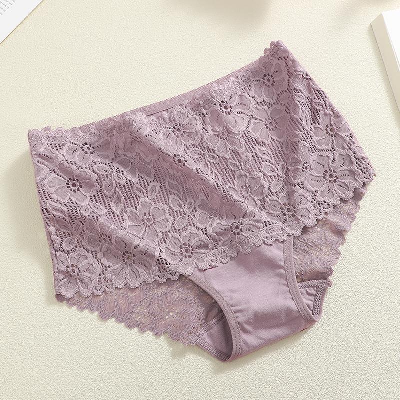 S-XXL Women Mid-Rise Lace Panties Sexy Solid Color Lace Trim Underwear Female Luxury Hollow Out Briefs Cozy Breathable Lingerie