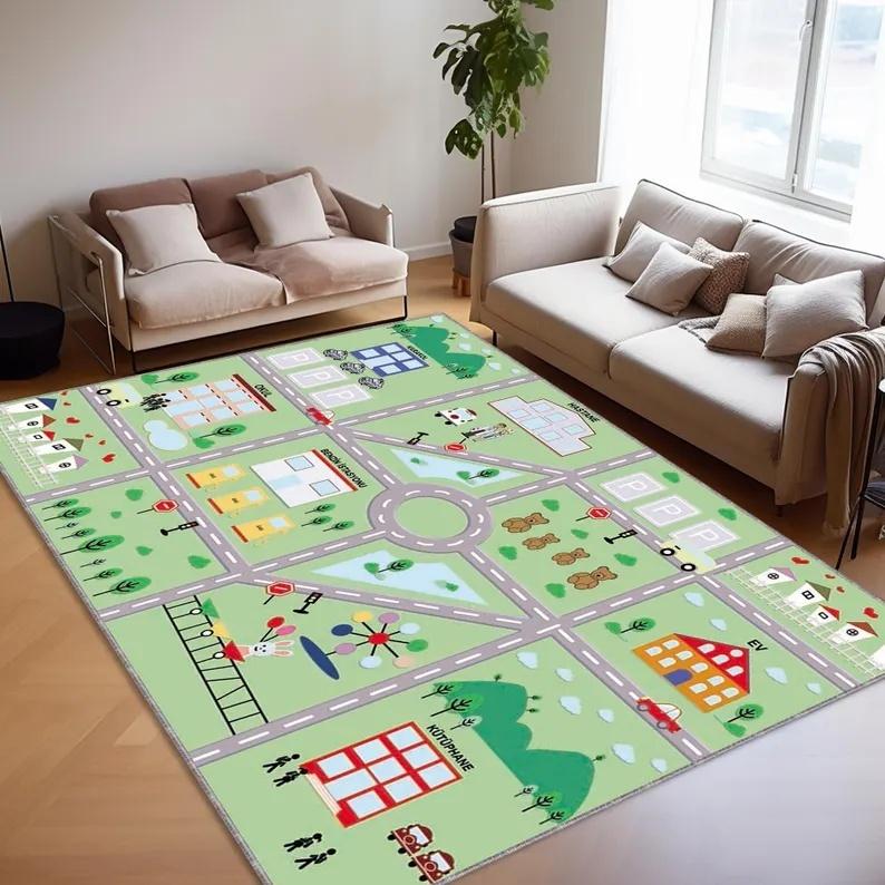 Highway Runway Playroom City Traffic Road Map Child PlayMat Carpet Rug for Bedroom Living Room Sofa Decoration Decor Floor Mat