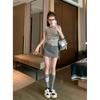 Striped Slim-fit Front Shoulder Short-sleeved T-shirt Women's Summer New Small Spice Girl Short Bottoming Shirt Tide