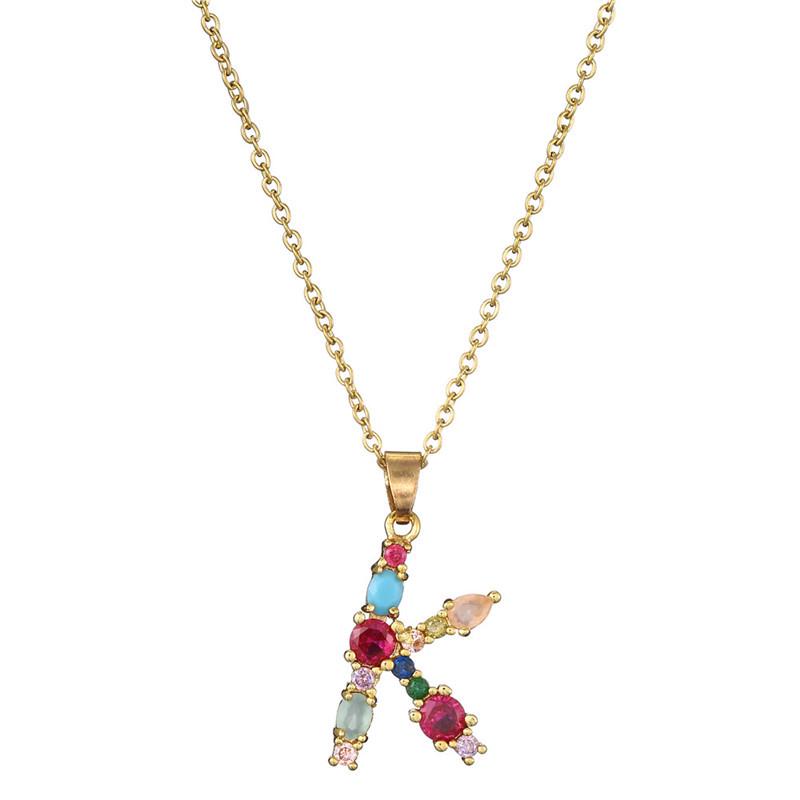 2021 Mixed Gemstone Inlaid Clavicle Necklace: 26-Letter Color-Preserving Electroplated Design for Women, Popular In Europe and America