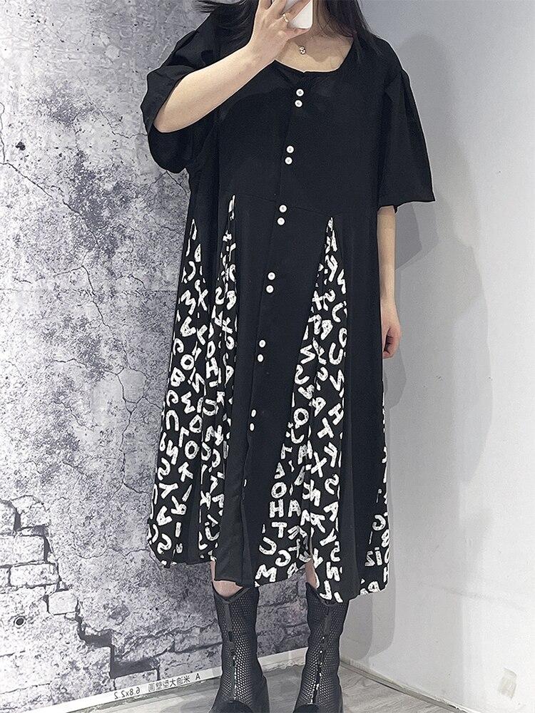 Xitao Lockeres Freizeitkleid mit kontrastfarbenem Buchstabendruck und Saum für Damen GJ0007
