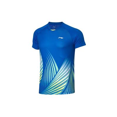 Li Ning Badminton Serie Training Schnelltrocknend Wettbewerb Kurzarm T-Shirt Herren Tops Kristallblau AAYQ067-1