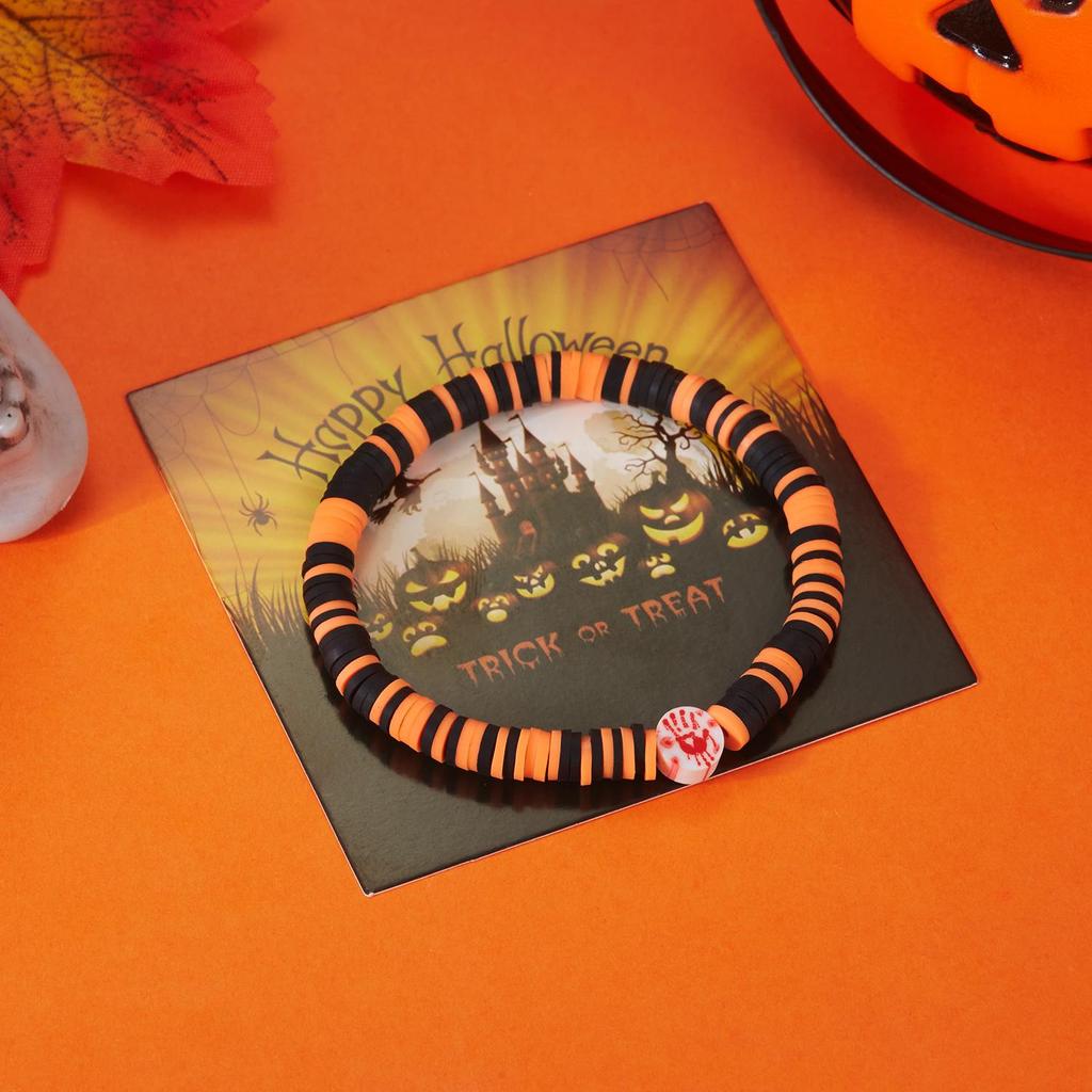 Halloween Skeleton Ghost Pumpkin Pattern Bracelet Ladies Soft Clay Pottery Beaded Bracelet Party Halloween Jewelry Gift