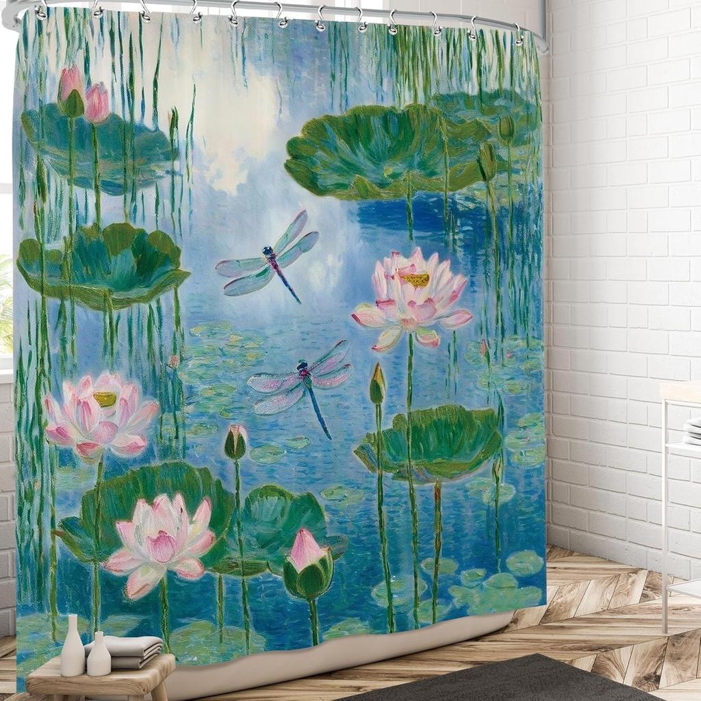 Stained Glass Floral Butterfly Shower Curtain Set Abstract Geometric Aesthetic Daisy Spring Flower Shower Curtains Botanical Pla