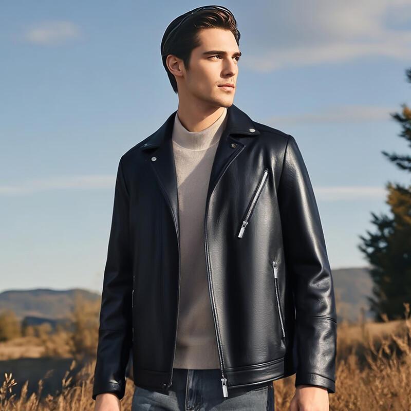 Futting Men's Retro Goatskin Leather Jacket